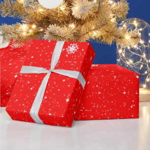 Papel De Presente Flocos de neve minimalistas em vermelho festivo