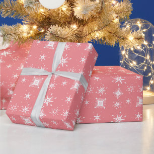 Papel De Presente Flocos de Neve Misturam Rosa Geométrico