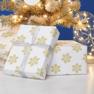 Papel De Presente Flocos de neve modernos Dourado e branco