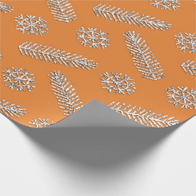 Papel De Presente Flocos de neve nas árvores de Natal com brilho lar (Ponta)