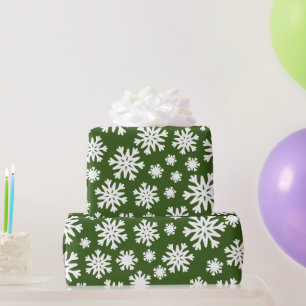 Papel De Presente Flocos de Neve Natal Branco Verde