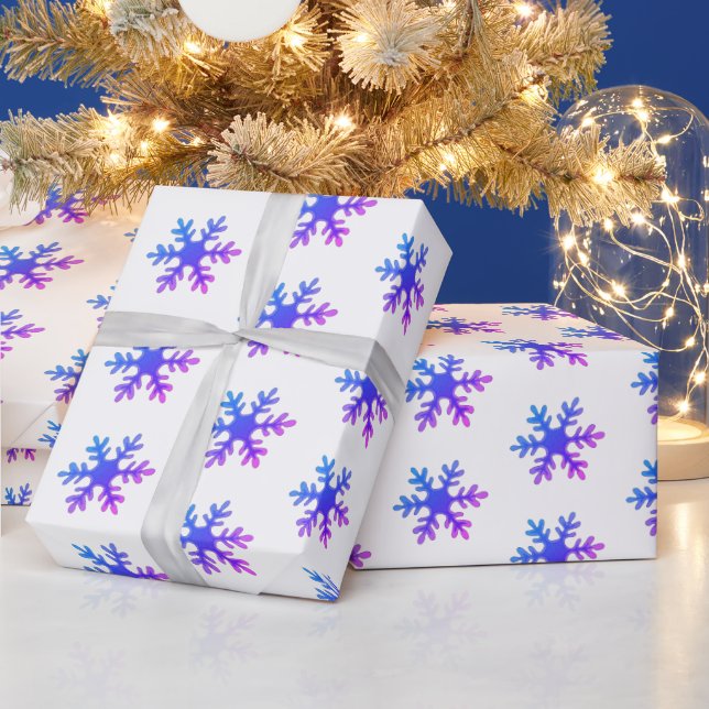 Papel De Presente Flocos de Neve Natal Padrão Férias Roxo (Feriados)