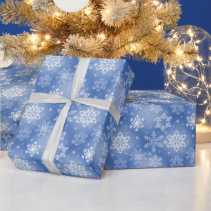 Papel De Presente Flocos de Neve no Azul de Inverno