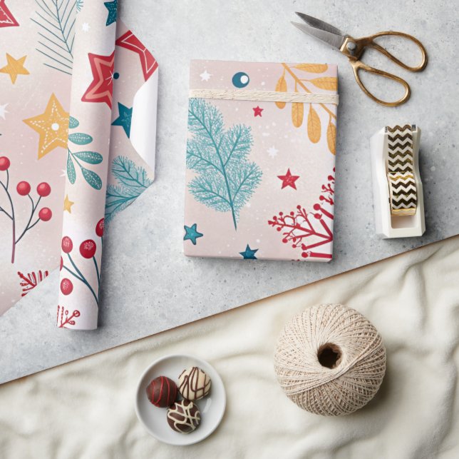 Papel De Presente flocos de neve poinsettias groselhas feriados (Artesanato)