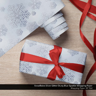 Papel De Presente Flocos de neve Prateado Brilho Azul Dusty