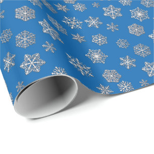 Papel De Presente Flocos de neve prateados sobre fundo azul de cobal