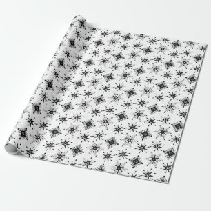 Papel De Presente Flocos de Neve Pretos de Natal Padrão Sem Costura
