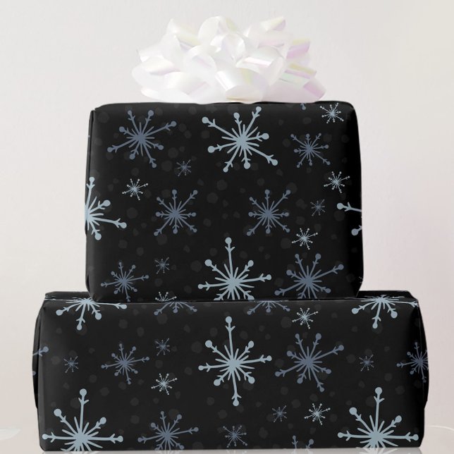 Papel De Presente Flocos de neve Pretos Escuros Natal Negro Yule (Criador carregado)