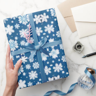 Papel De Presente Flocos de neve repetindo padrão branco azul