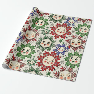 Papel De Presente Flocos de neve retro natalícios