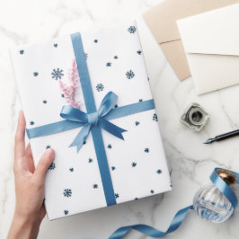 Papel De Presente Flocos de Neve Retro Scandi Doodle em Azul Escuro 