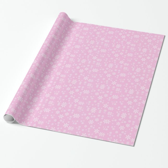 Papel De Presente Flocos de neve rosa e branco bonitos (Desenrolado)