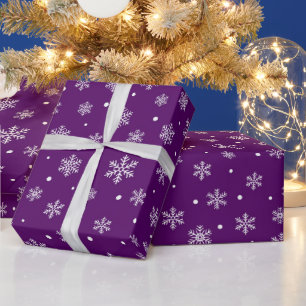 Papel De Presente Flocos de Neve Roxos e Brancos de Natal Festivo