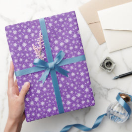 Papel De Presente Flocos de Neve Simples Roxo Branco Inverno Aquarel