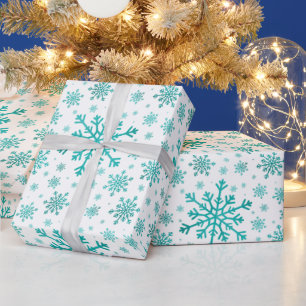Papel De Presente Flocos de neve verdes bonito de Natal em branco de