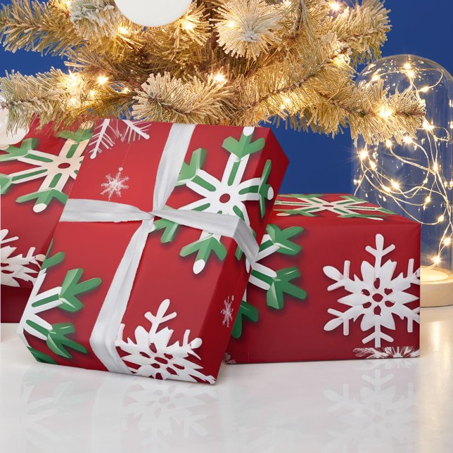 Papel De Presente Flocos de neve verdes e vermelhos (Christmas Wrapping Paper!)