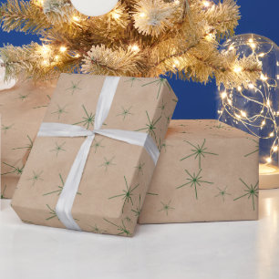 Papel De Presente Flocos de Neve Verdes Festivos Kraft Férias 
