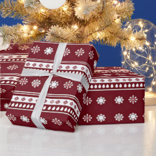 Papel De Presente Flocos de neve vermelhos e brancos Natal moderno