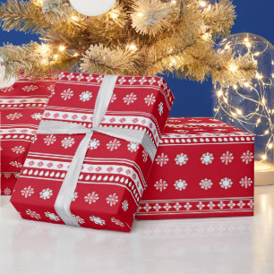 Papel De Presente Flocos de neve vermelhos e brancos Natal moderno