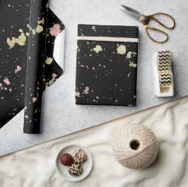 Papel De Presente Flocos Dourados e Rosa Dourados Pretos