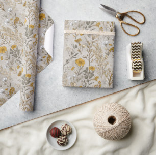 Papel De Presente Flor Amarela de Mostarda Selvagem