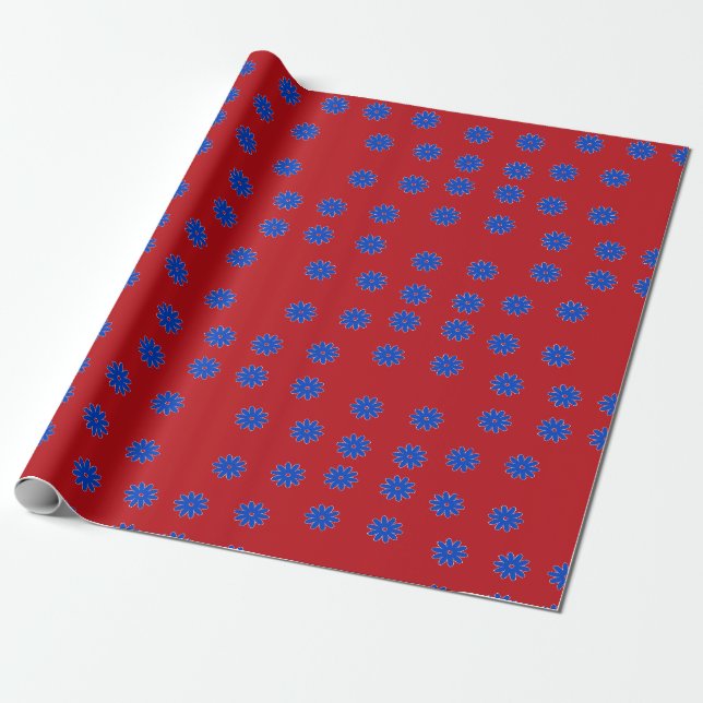 Papel De Presente Flor azul no vermelho (Desenrolado)