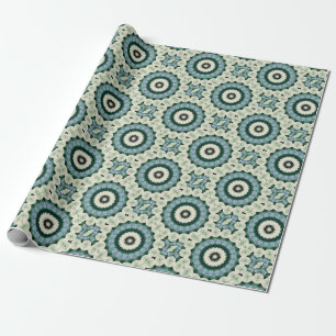 Papel De Presente Flor Branca e Mandala Azul Cerúleo