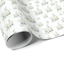 Papel De Presente Flor Branca Invisível de Rosa com o Padrão Eucalyp