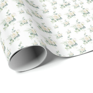 Papel De Presente Flor Branca Invisível de Rosa com o Padrão Eucalyp