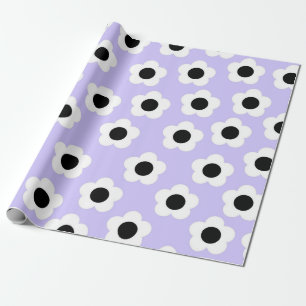 Papel De Presente Flor branco e preto com fundo azul