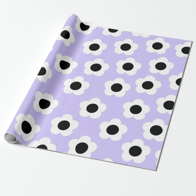 Papel De Presente Flor branco e preto com fundo azul (Desenrolado)