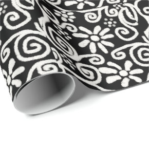 Papel De Presente Flor branco preto e espirros Flores Flores