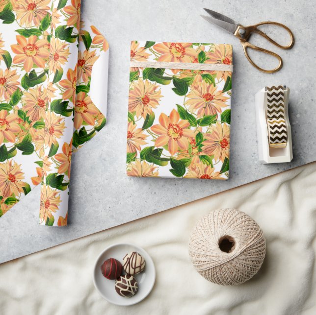 Papel De Presente Flor Clematis Amarelo Branco (Artesanato)