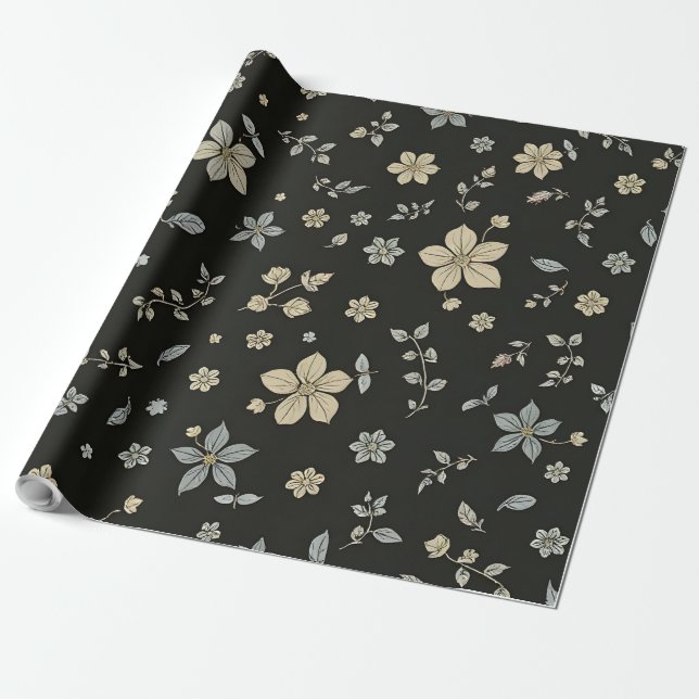Papel De Presente Flor com fundo preto (Desenrolado)