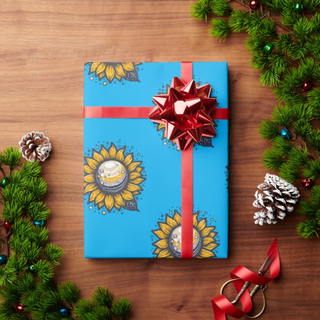 Papel De Presente Flor Cósmica Azul (Presente de Natal)