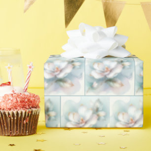 Papel De Presente Flor da Magnésia Branca de Borda Dourada