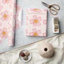 Papel De Presente Flor de aquarela rosa suave e pêssego
