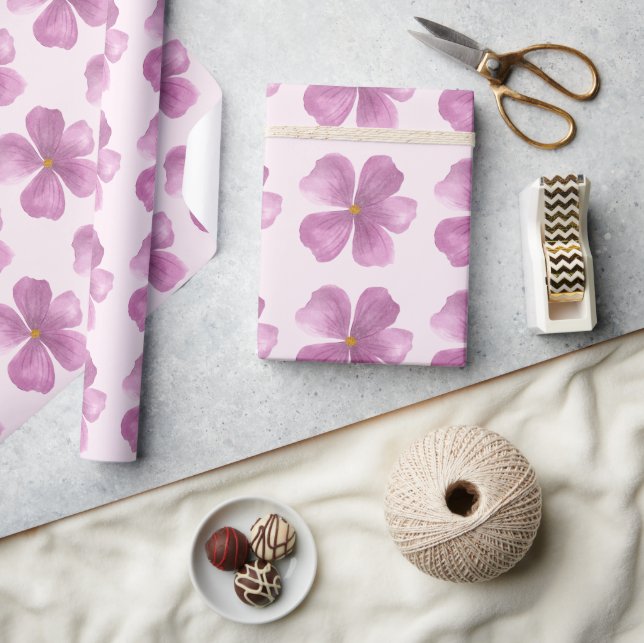 Papel De Presente Flor de aquarela roxa (Artesanato)