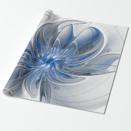 Papel De Presente Flor de Arte Fracionada com Cinza Azul abstrato