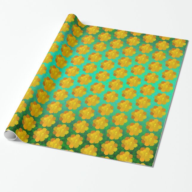Papel De Presente Flor de Bloqueio Amarelo (Desenrolado)