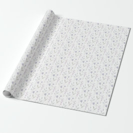 Papel De Presente Flor de Campo Aguamarinha Roxa Aquarela