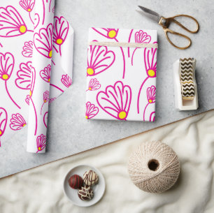 Papel De Presente Flor de Cor-de-Rosa Flores Florais