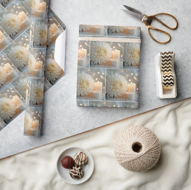 Papel De Presente Flor de Crisântemo de Casamento e Velas (Artesanato)