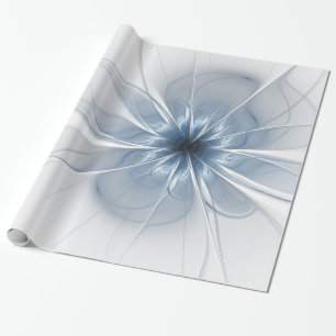 Papel De Presente Flor de fantasia fractal azul macia e tenra