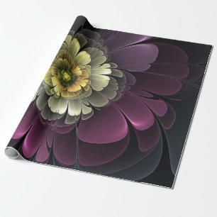 Papel De Presente Flor de Fractal Cinza Purpur Moderno Abstrato