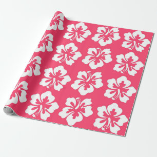 Papel De Presente Flor de Hibisco Havaiano Ilha Tropical Rosa
