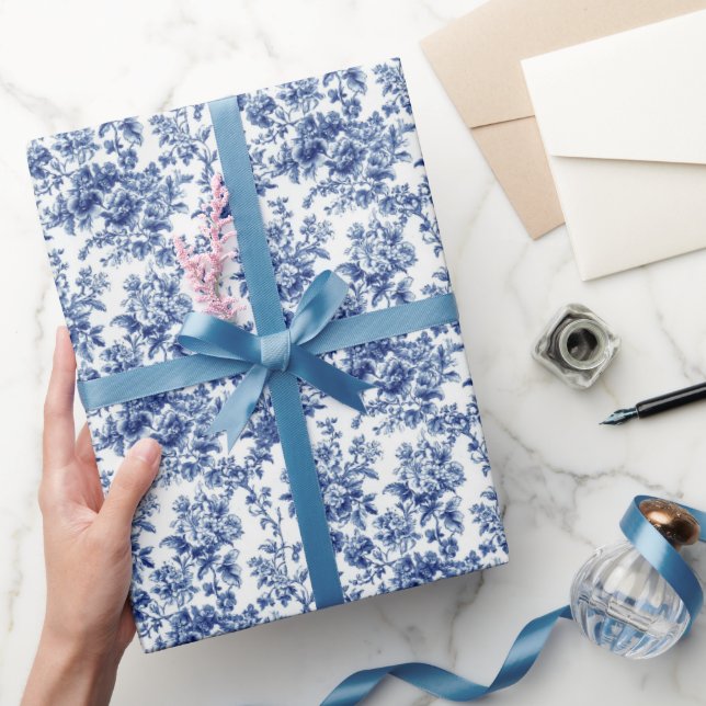 Papel De Presente Flor de Indigo Toile (Presentear)