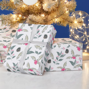 Papel De Presente Flor de inverno branco Elegante Natal com Aquarela