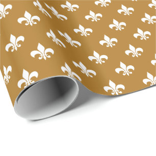 Papel De Presente Flor de lis branca no ouro Matte