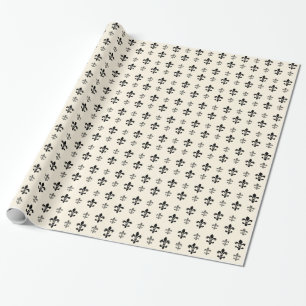 Papel De Presente Flor de lis extravagante preto e branco